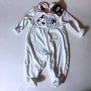 Snowden Vintage Infant‎ 6M Snowman Romper Soft Polka Dot Collar Winter Mouse NEW